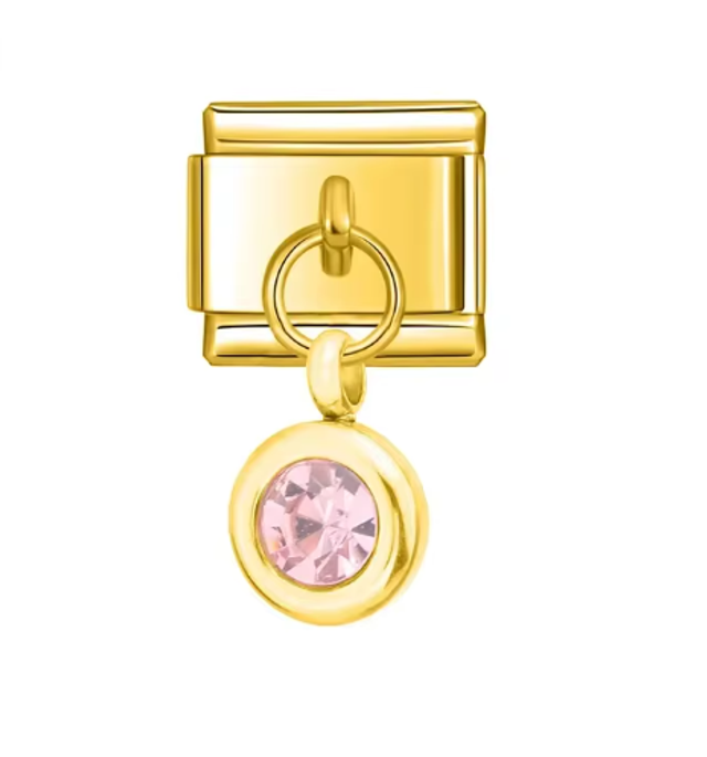 Charm Gema Rosa Colgante Dorado