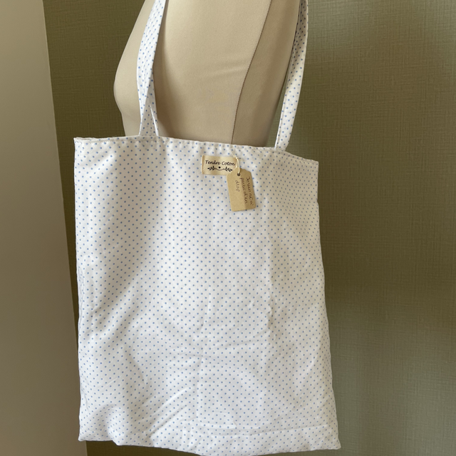 Tote bag blanc à pois bleus 