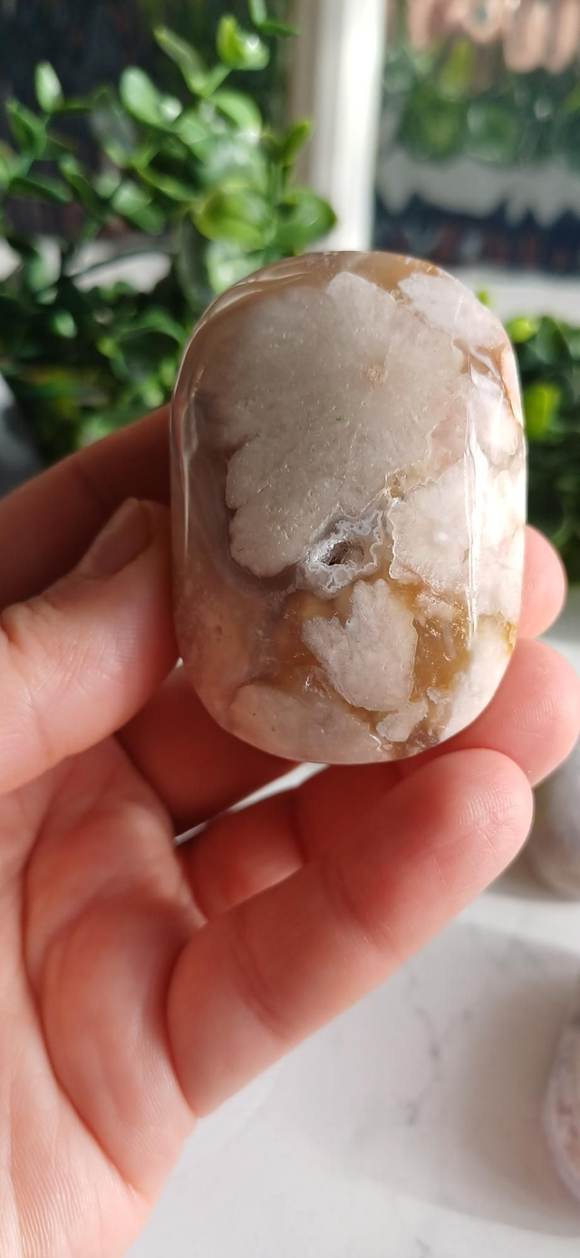 Pink Amethyst with Flower Agate Palm stone No. 2