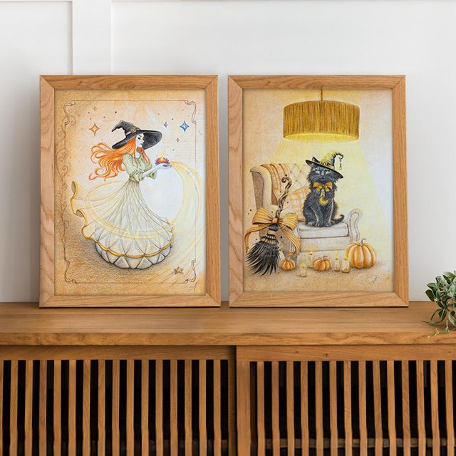 Pack Duo A4 : Sorcière éclairée &amp; Chat mystique