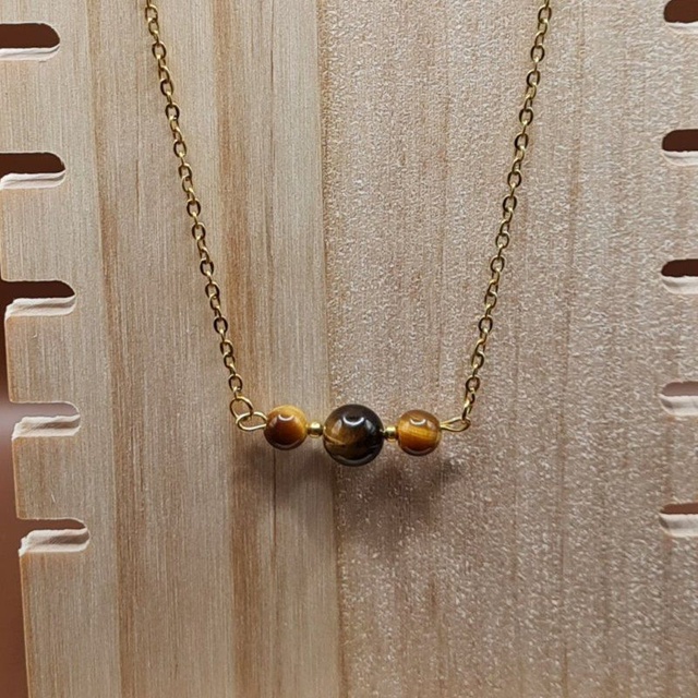 Collier 3 perles Oeil de tigre