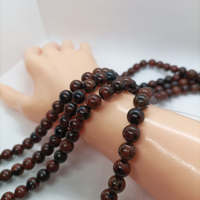 Obsidienne Acajou / Fil de Perles en 8 mm / Boules en Pierres Naturelles Rondes et Polies