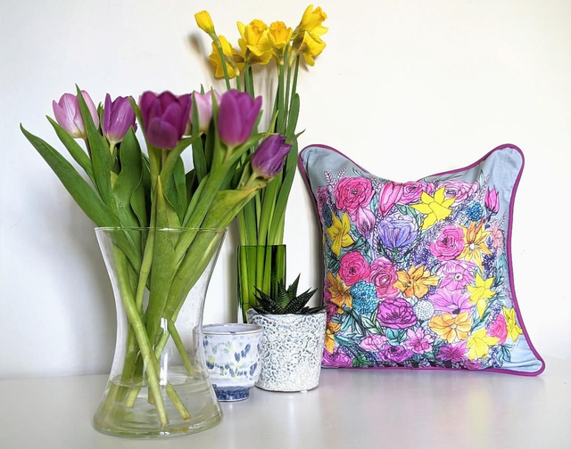 Floral Cushion with Recycled Fabric