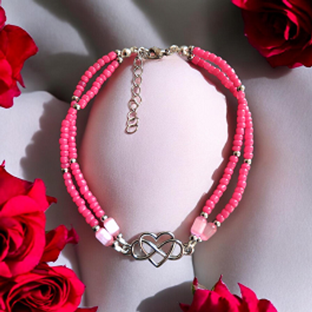 Bracelet de cheville double rang – Cœurs infinis