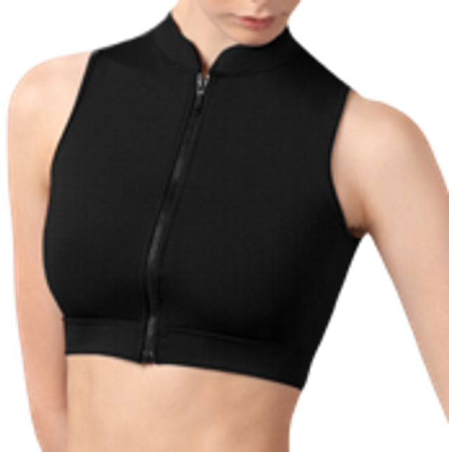 Mock neck zip front crop top -Black- BLOCH