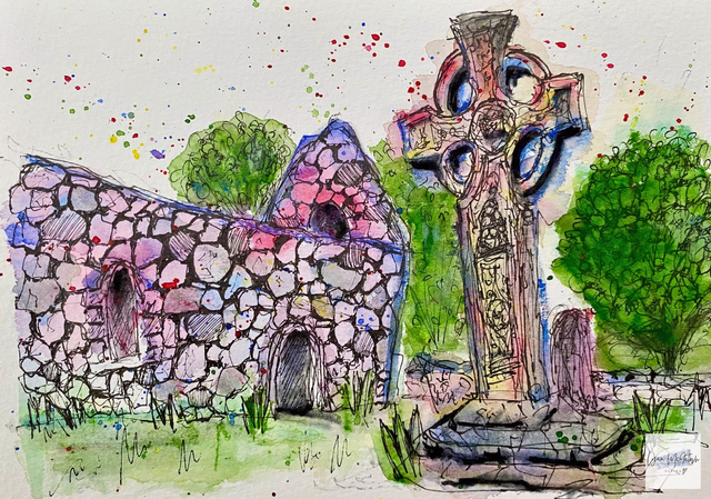 KIldalton Chapel &amp; Cross, Isle of Islay - Original Watercolour &amp; Pen Sketch