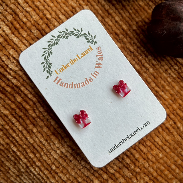 Present Stud Earrings - Red and White