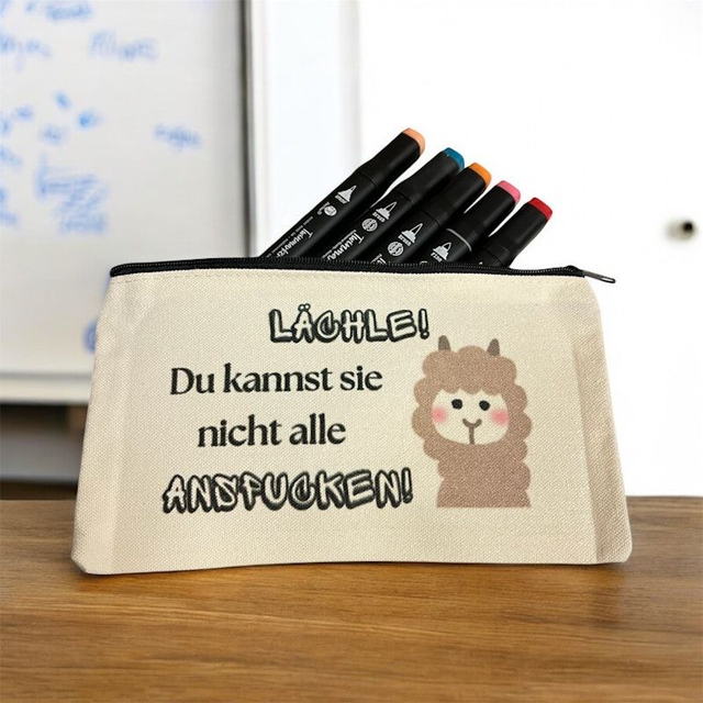 Schlampermäppchen Etui Kulturtasche mit Spruch „Alpaka..nicht alle anspucken!“