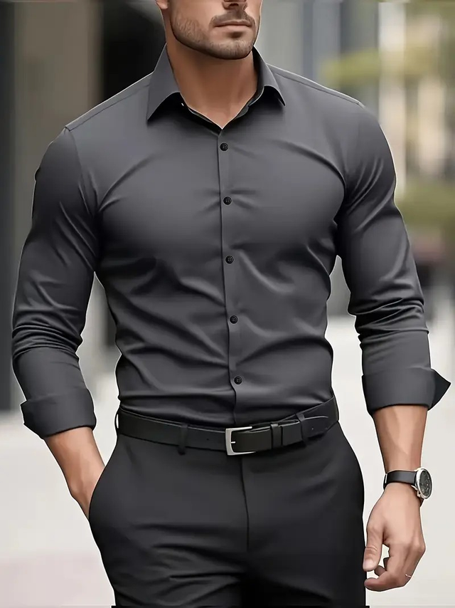 Men's Classic Black Long Sleeve Button-Up Shirt