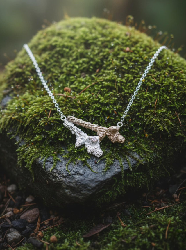 Bronze and silver Pine branch necklace
