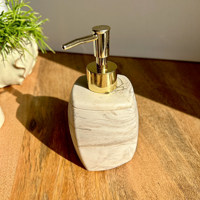 Pompe à savon difforme marbré beige 