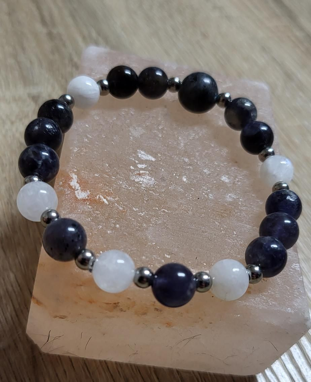 Bracelet cordiérite/pierre de lune blanche 