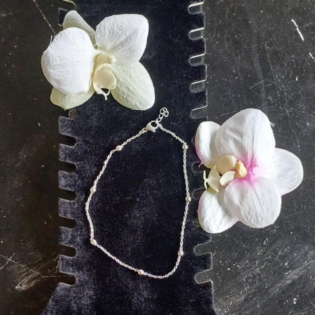 Chaîne de cheville Perlé Argenté