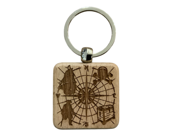 Pirate Compass Wooden Double Sided Keyring