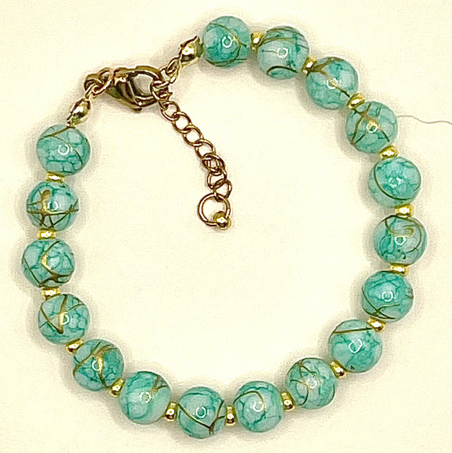 B135 - Bracelet perles verre turquoise 