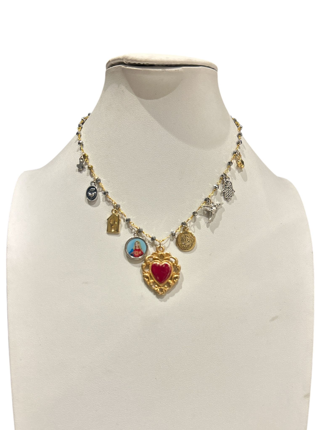 Collana con cuore rosso piccolo multicharms