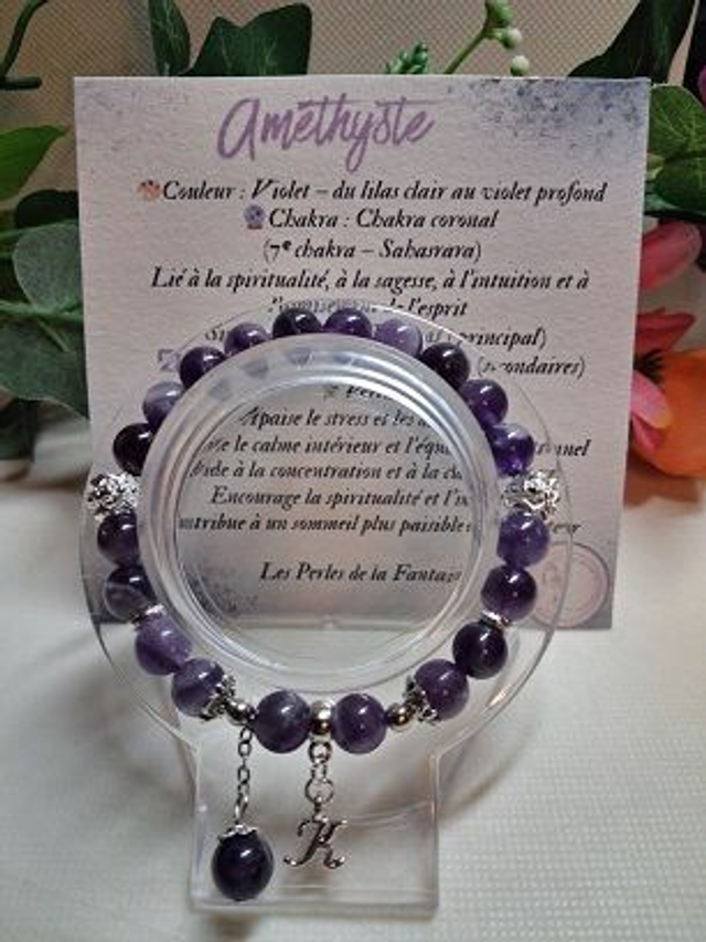 Bracelet en Améthyste + carte chakra incluse