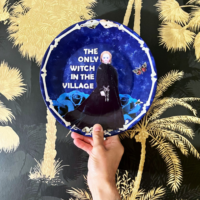 "The Only Witch In The Village" Midnight Blue Upcycled Wall Plate - House of Frisson
