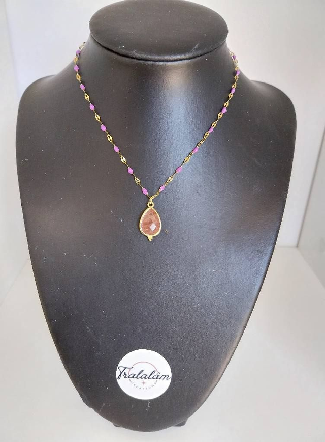 ✨Collier goutte parme chaîne petites perles violettes émaillées✨