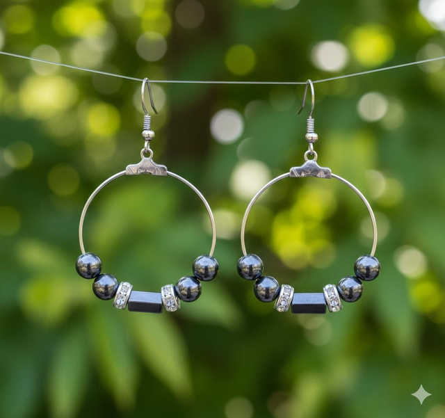 Créoles Hématite et perle magnétique -Ancrage & Force