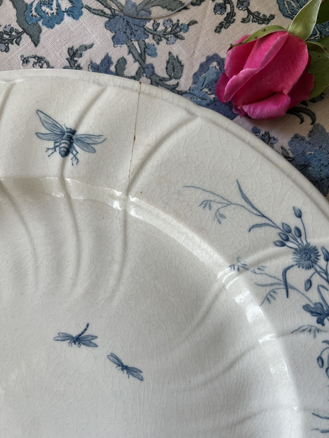 PLAT AUX OISEAUX 3 - Grand Plat Rond aux Oiseaux par la manufacture française de Gien - Terre de Fer