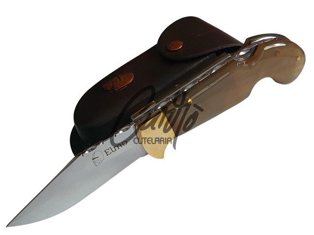 Canivete Sorocaba Elmo Inox Mosqueado Chifre Bovino Com Bainha