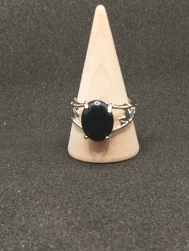 Bague métal argentée avec pierre de sable bleue