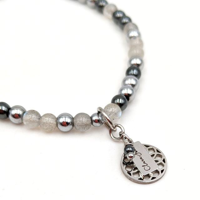 🌙 Bracelet Labradorite, Hématite &amp; Acier – Harmonie et Clarté