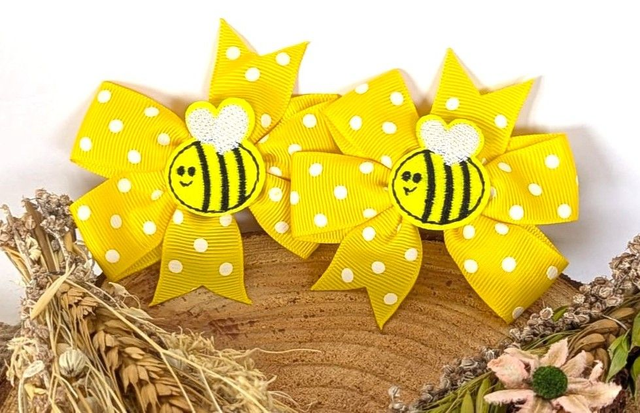 🐝 Yellow &amp; White Spotted Bee Bow Tie Hair Clips (Pack of 2)