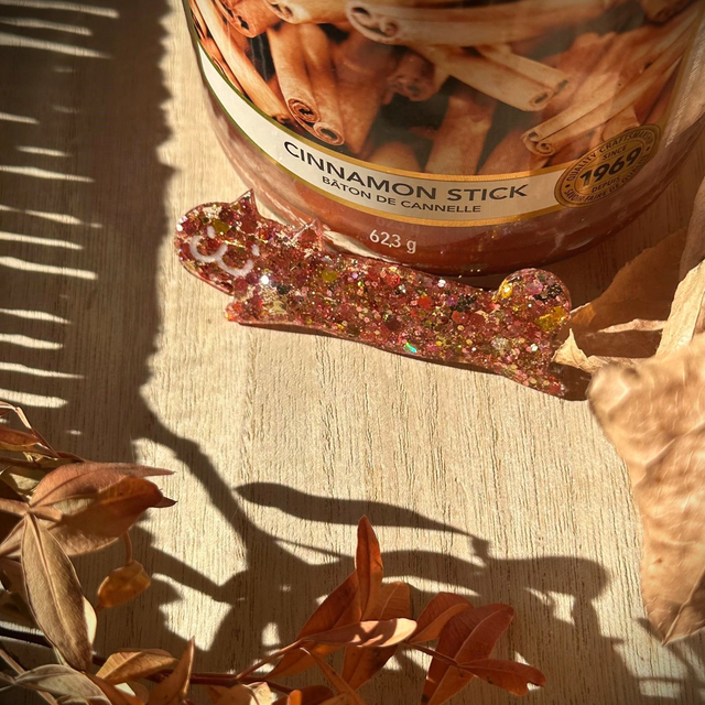 Barrette à cheveux - Chat rose et doré