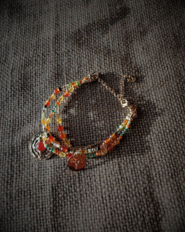 Bracelet Astro Bélier & Cornaline - Orange & Vert