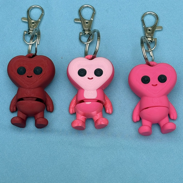 3D Printed Heart Man Keyring Hot Pink, Dark Red, 3 pink colour Limited Edition.