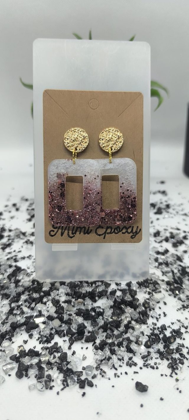 Boucles d'oreilles blanc nacré paillettes rose 