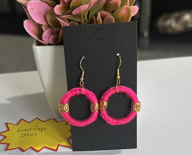 Pink Plain Knitted Dangling Earrings - PCOD23