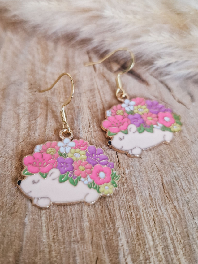 Boucles d'oreilles "Hérissons fleuris"