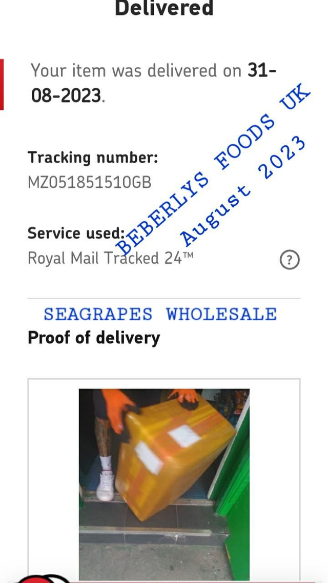 PROOF OF DELIVERY: WHOLESALE SEAGRAPES ( London Shop- September 2023)