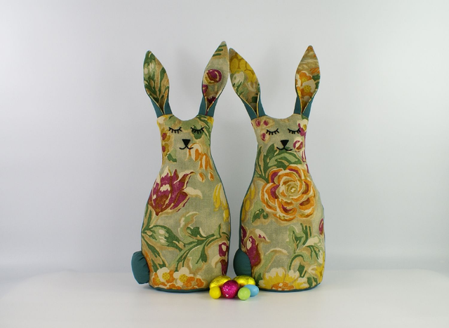 Handmade Bunny Doorstop, Unique Hand Embroidered Linen Rabbit Doorstop, Bookend, House Warming Gift, Mother&#039;s Day, Made in UK