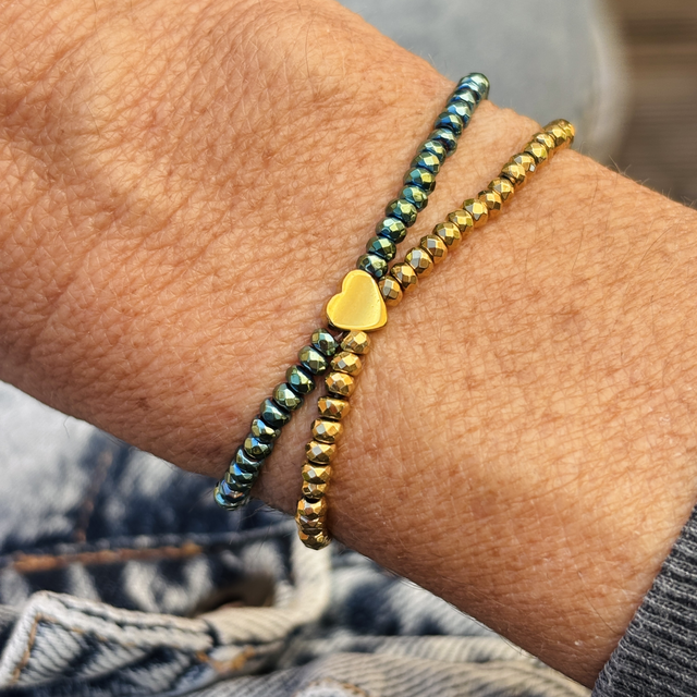 Bracelet Duo Coeur vert et doré 