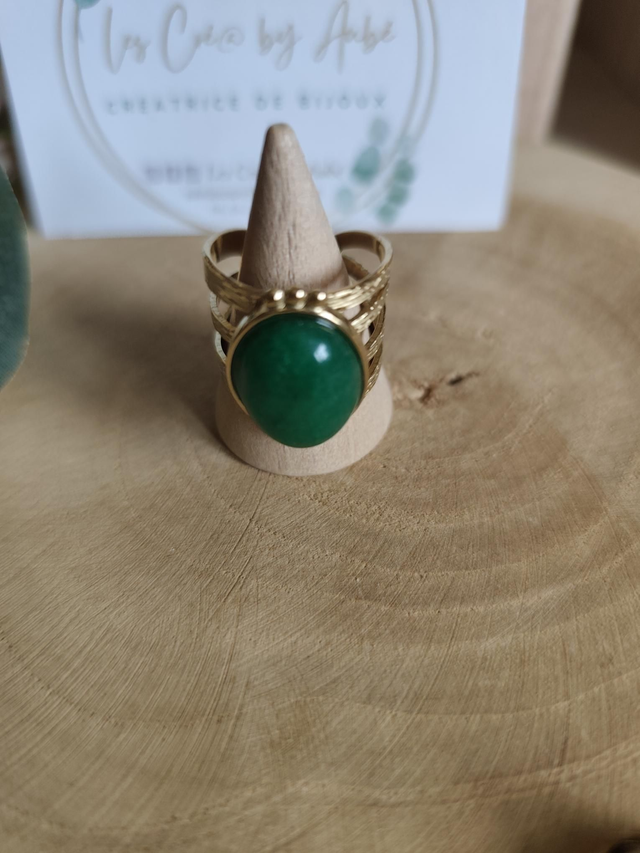 BAGUE ACIER INOXY GOLD/ RESINE VERT / AJUSTABLE 0001328