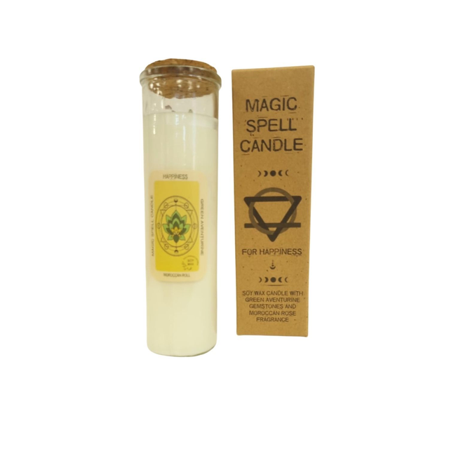 Bougie Magique - Bonheur - AVENTURINE VERTE et parfum ROSE MAROCAINE