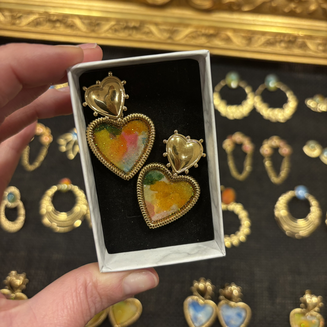 Boucles d’oreilles Ex-Voto orange/rose/vert