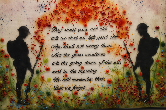 16" x 16" Framed 'Lest we Forget' Fused Glass Artwork