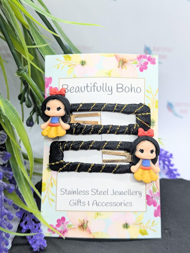 Black &amp; Gold Ribboned S.White Snap Hair Clips 