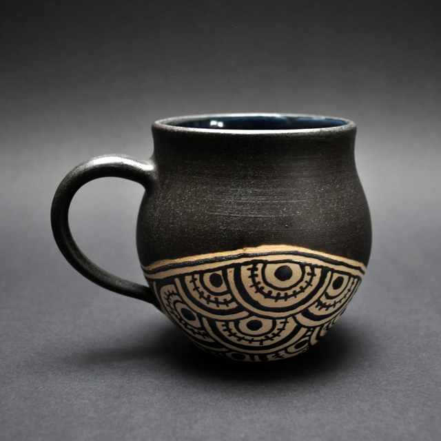 Black Ceramic Cup with Quirky Patterns