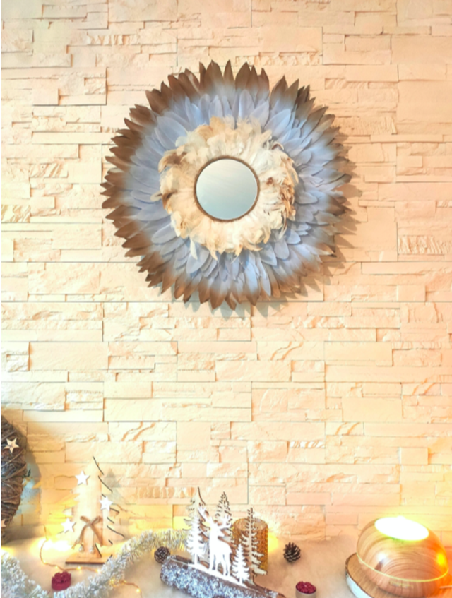 Jujuhat plumes grises dorées et plumes de coq