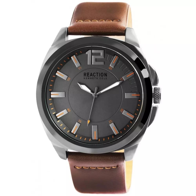 montre homme marque Kenneth Cole réaction bracelet cuir de couleur marron lumineuse étanche