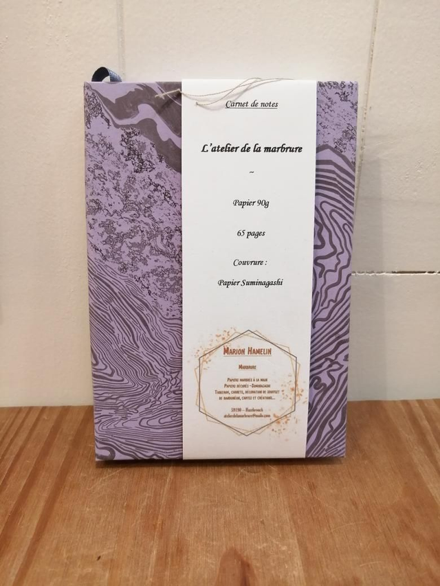 Carnet de notes Suminagashi violet format portrait