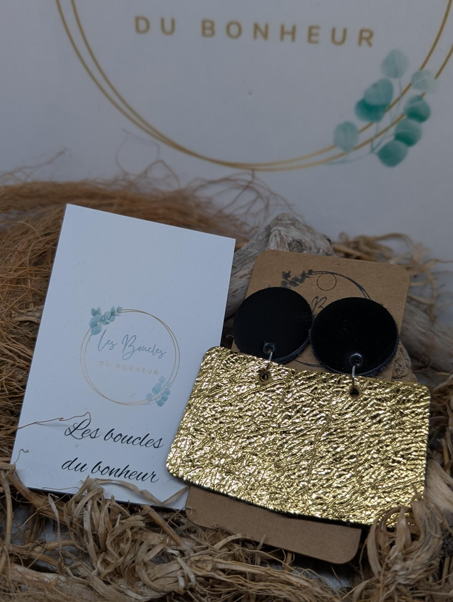 Boucles d&#039;oreilles Perrine doré noir p009