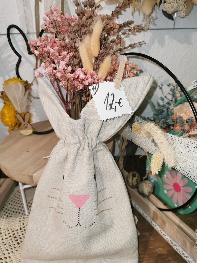 Hasentasche Baumwoll mit Trockenblumen