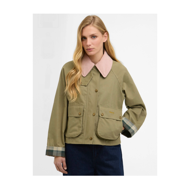 Barbour Cropped Beadnell Casual Jacket Olive Gardenia